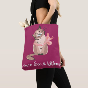 Peace, Love, Kittens Cute Rasberry Girls Cat Lover Tote Bag