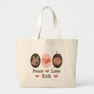 Peace Love Knit Knitting Canvas tas