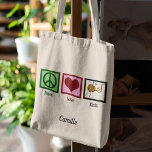 Peace Love Knit Personalized Knitting Tote Bag<br><div class="desc">Peace Love Knitting canvas tas voor een knitter. Pak je naalden en garen en personaliseer dit schattige geschenk.</div>