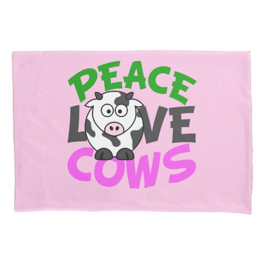 Peace Love Koeien (roze) Kussensloop (Voorkant)