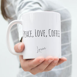 Peace Love Koffie gepersonaliseerd minimalistisch Tweekleurige Koffiemok