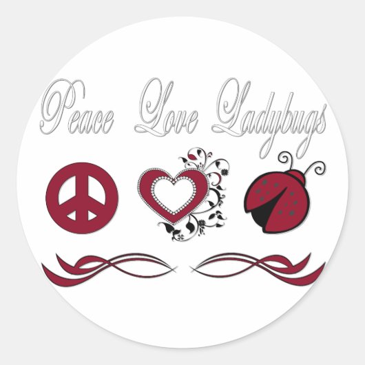 Peace Love Ladybugs Ronde Sticker (Voorkant)