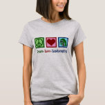 Peace Love Landscaping T-shirt<br><div class="desc">Peace Love Landscaping-kerstcadeau voor een landeskundige die expert is in tuinbouw en je tuin of gras transformeert met  flora en fauna. Een schattig cadeau voor iemand die perfect het gras en de bloemen van je gras beheert of een boerenbedrijf dat boomkappen uitvoert. Ontwerp van de Cute grawn care.</div>