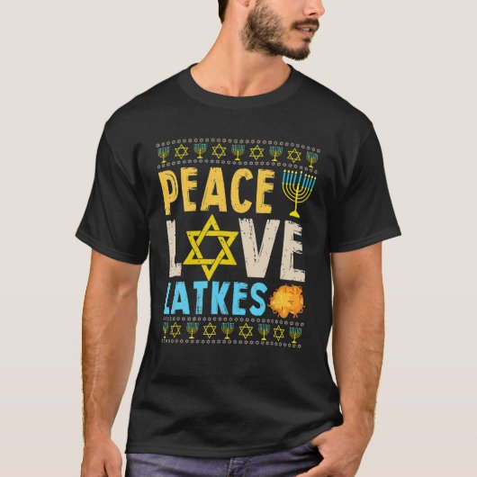 Peace Love Latkes Funny Hanukkah Chanukah Joods C T-shirt (Voorkant)