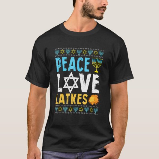Peace Love Latkes Hanukkah Chanukah Joods T-shirt (Voorkant)