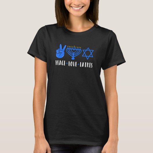 Peace Love Latkes Hanukkah Chanukah Joods T-shirt (Voorkant)