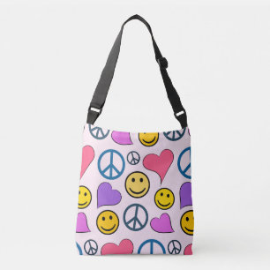 Peace Love Laugh Pattern Crossbody Tas