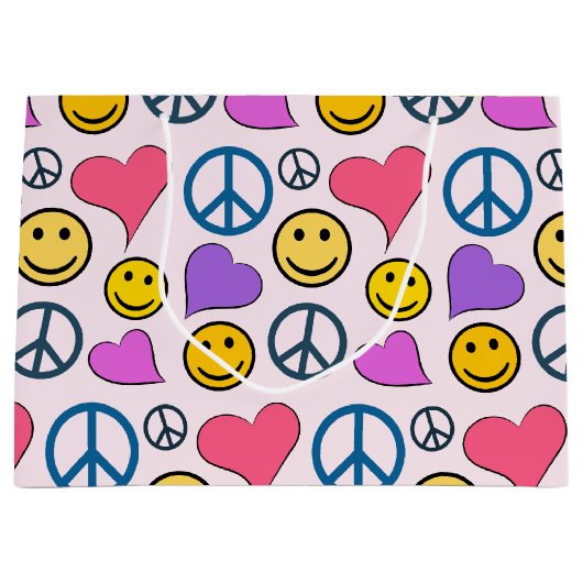 Peace Love Laugh Pattern Groot Cadeauzakje (Voorkant)