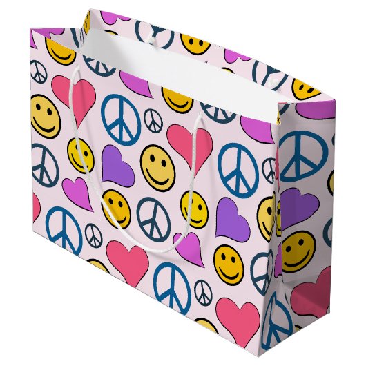 Peace Love Laugh Pattern Groot Cadeauzakje (Achterkant Gekanteld)