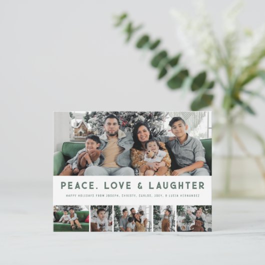 Peace, Love & Laughter MultiPhoto Holiday Briefkaa Feestdagenkaart (Staand voorkant)