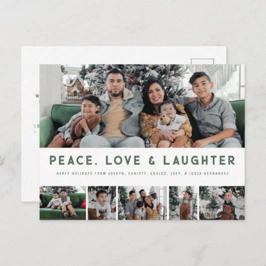 Peace, Love & Laughter MultiPhoto Holiday Briefkaa Feestdagenkaart (Voorkant / Achterkant)