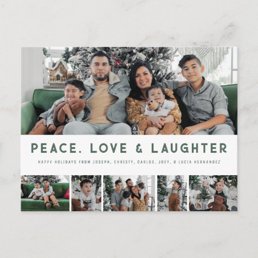 Peace, Love & Laughter MultiPhoto Holiday Briefkaa Feestdagenkaart (Voorkant)