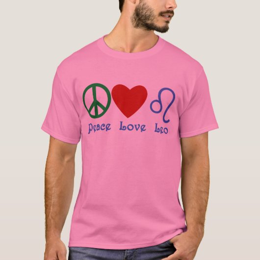 Peace Love Leo Astrologisch design T-shirt (Voorkant)