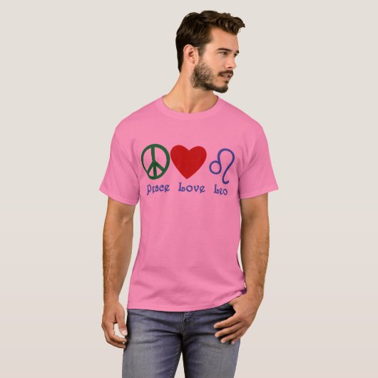 Peace Love Leo Astrologisch design T-shirt (Voorkant volledig)