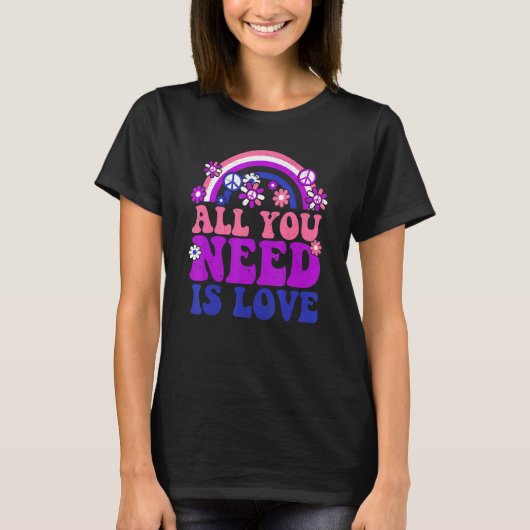 PEACE LOVE LGBT Rainbow Groovy Hippie Costume Hall T-shirt (Voorkant)