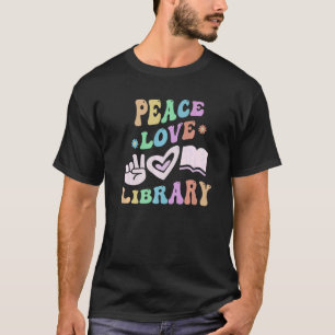 PEACE LOVE LIBRARY Retro Librarian Groovy School T-shirt