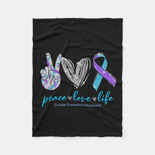 Peace Love Life Suicide Prevention Awareness Heart Fleece Deken (Voorkant)