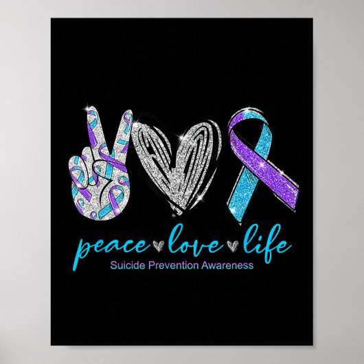 Peace Love Life Suicide Prevention Awareness Heart Poster (Voorkant)