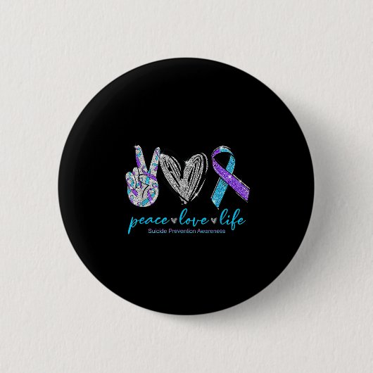 Peace Love Life Suicide Prevention Awareness Heart Ronde Button 5,7 Cm (Voorkant)
