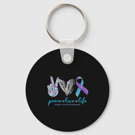 Peace Love Life Suicide Prevention Awareness Heart Sleutelhanger (Voorkant)