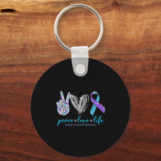 Peace Love Life Suicide Prevention Awareness Heart Sleutelhanger (Voorkant)