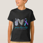 Peace Love Life Suicide Prevention Awareness Heart T-shirt (Voorkant)