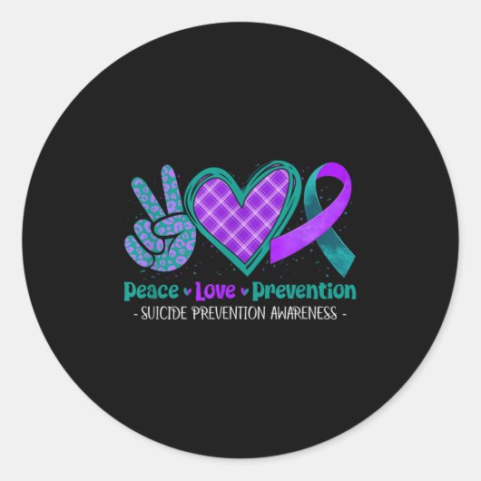 Peace Love Life Suicide Prevention Awareness Purpl Ronde Sticker (Voorkant)