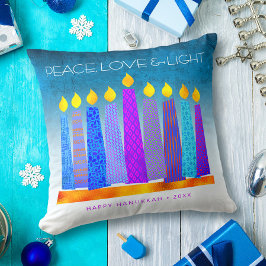 Peace Love Light Bold Hanukkah Candles Turquoise Kussen