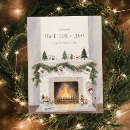 Peace, Love & Light | Christmas Fireplace Photo Feestdagenkaart