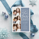 Peace, Love & Light | Hanukkah Photo Feestdagenkaart<br><div class="desc">Beautiful typography based Hanukkah photo card features three of your favorite family photos in a square format along the left side. "Wishing you peace, love and light this Hanukkah and always" appears on the right in white hand lettered typography on a smoky blue background dotted with stars. Customize with your...</div>