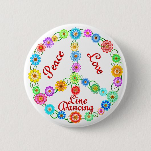 Peace Love Line Dancing Ronde Button 5,7 Cm (Voorkant)
