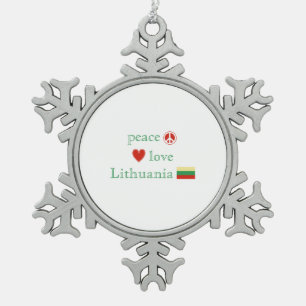 Peace Love Litouwen Flag and Heart Tin Sneeuwvlok Ornament