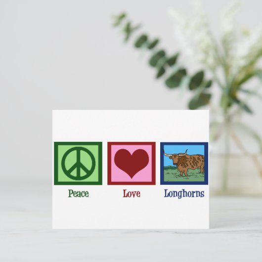 Peace Love Longhorns Briefkaart (Staand voorkant)