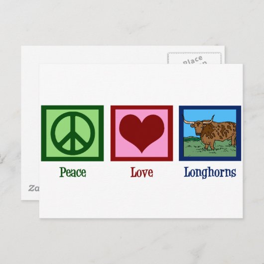 Peace Love Longhorns Briefkaart (Voorkant / Achterkant)