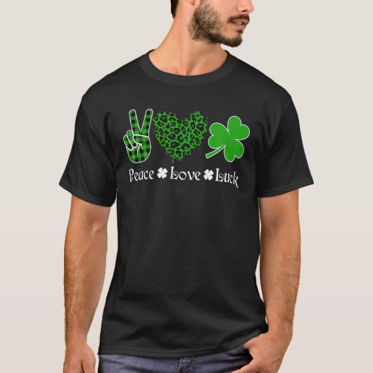Peace Love Luck Peace Heart Shamrock St Patrick's T-shirt (Voorkant)