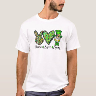 Peace Love Lucky Peace Heart Shamrock St Patrick's T-shirt