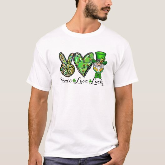 Peace Love Lucky Peace Heart Shamrock St Patrick's T-shirt (Voorkant)