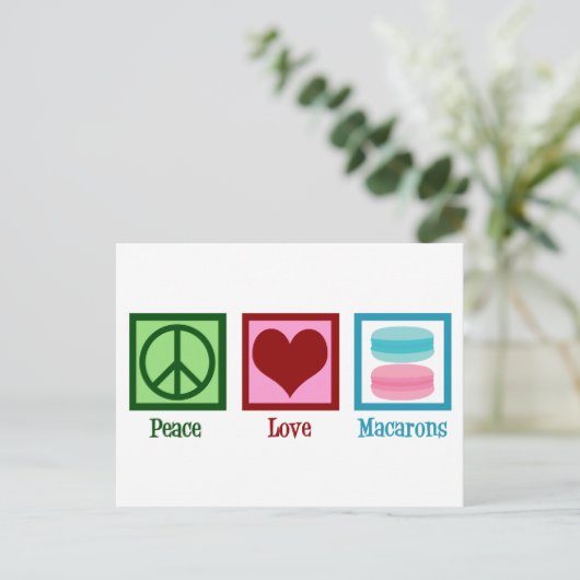 Peace Love Macarons Cute Macaron Bakery Briefkaart (Staand voorkant)