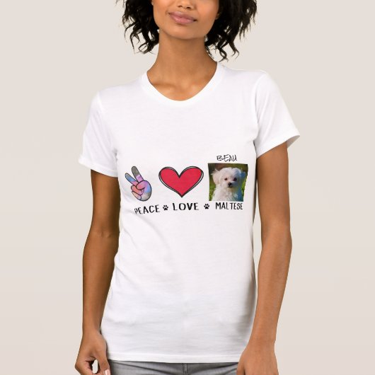 Peace Love Maltese Hondenliefhebbers T-Shirt (Voorkant)