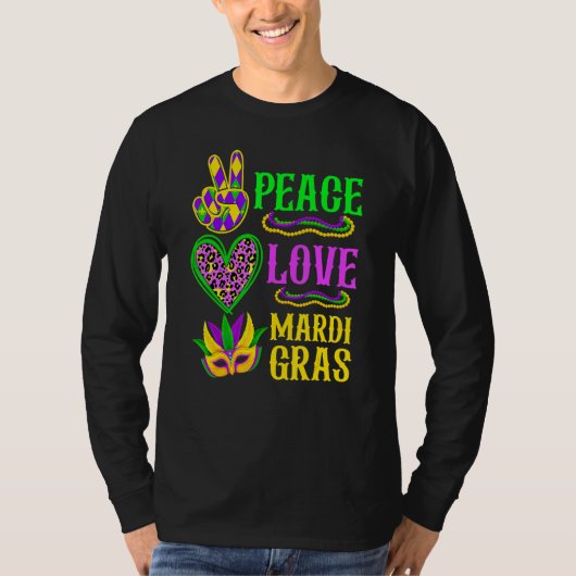 Peace Love Mardi Gras Leopard Funny Festival Carni T-shirt (Voorkant)