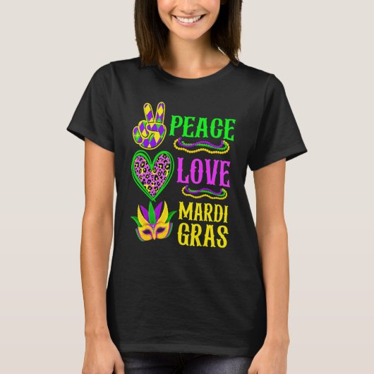 Peace Love Mardi Gras Leopard Funny Festival Carni T-shirt (Voorkant)