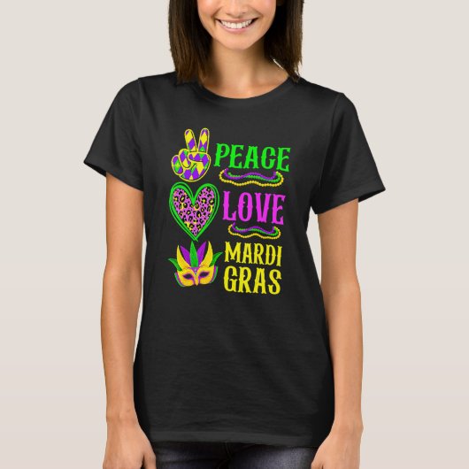 Peace Love Mardi Gras Leopard Funny Festival Carni T-shirt (Voorkant)