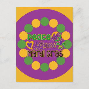 Peace Love Mardi Gras Paars Gold Briefkaart