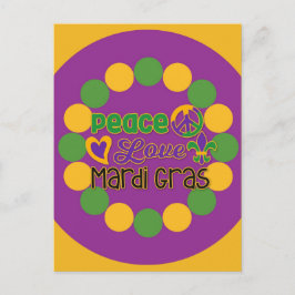 Peace Love Mardi Gras Paars Gold Briefkaart