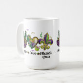 PEACE LOVE MARDI GRAS PAARS GOLD GREEN KOFFIEMOK (Voorkant links)