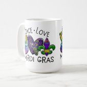 PEACE LOVE MARDI GRAS PAARS GOLD GREEN KOFFIEMOK (Voorkant links)