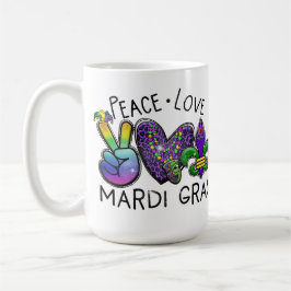PEACE LOVE MARDI GRAS PAARS GOLD GREEN KOFFIEMOK