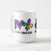 PEACE LOVE MARDI GRAS PAARS GROEN GOLD KOFFIEMOK (Voorkant links)