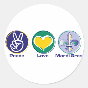 Peace Love Mardi Gras Ronde Sticker