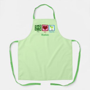 Peace Love Margaritas Cute Custom Green Bartender Schort